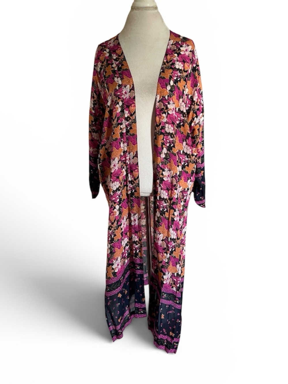 LOFT Outlet Bohemian Floral Kimono Beach Cover Up Pink Orange Duster NWT M/L
